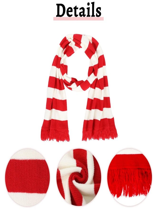 Lyxaof Red and White Striped Scarf Christmas Soft Knit Scarf Winter Classic Striped Scarves Snowman Gru Costume for Women Men (Red) - Image 3